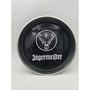 Jagermeister advertising Metal Bar Serving Tray Black Silver Stag Logo Round